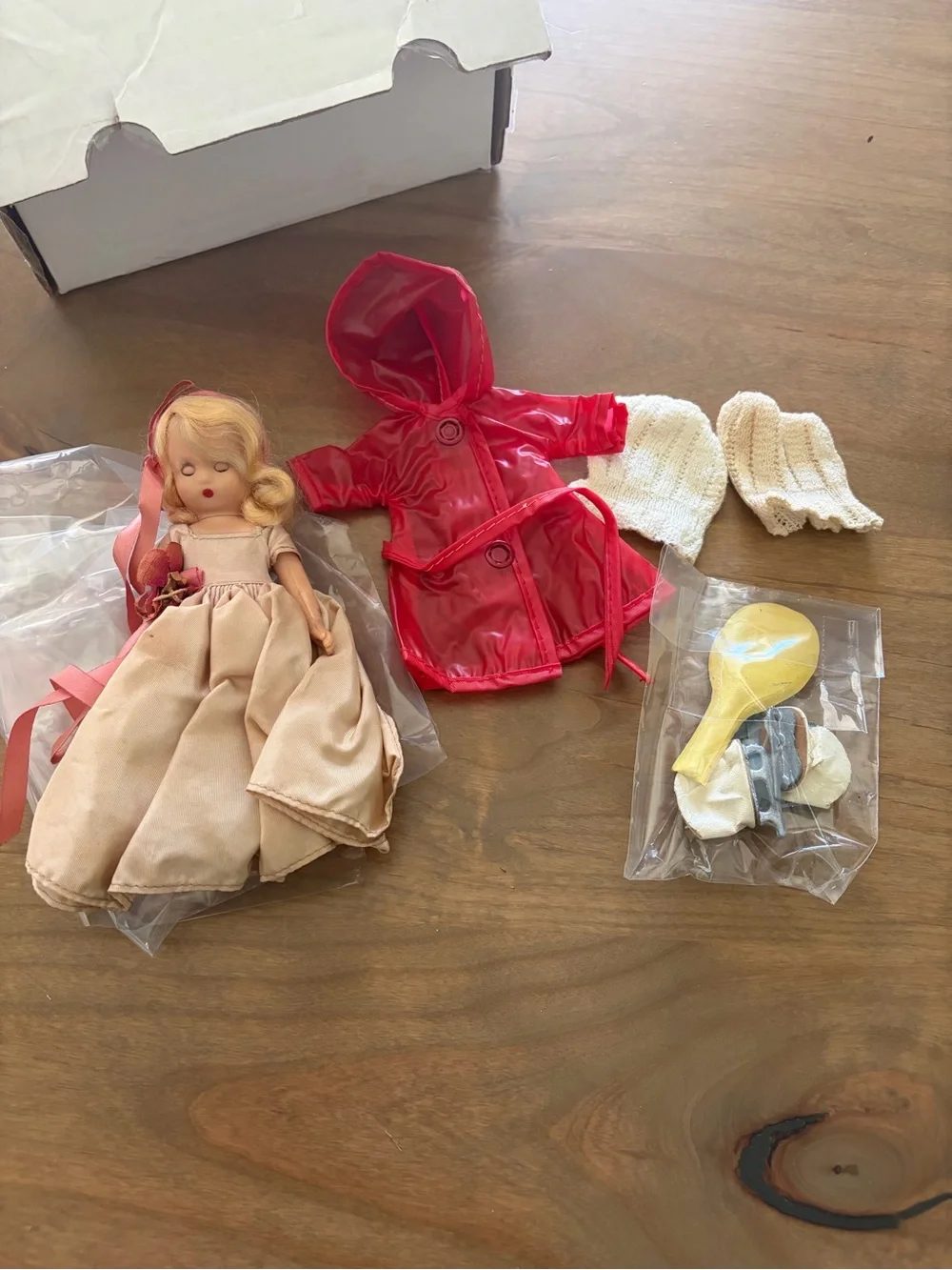 Vintage Ann Storybook Doll 6” Mid Century Doll w/ Raincoat Accessories